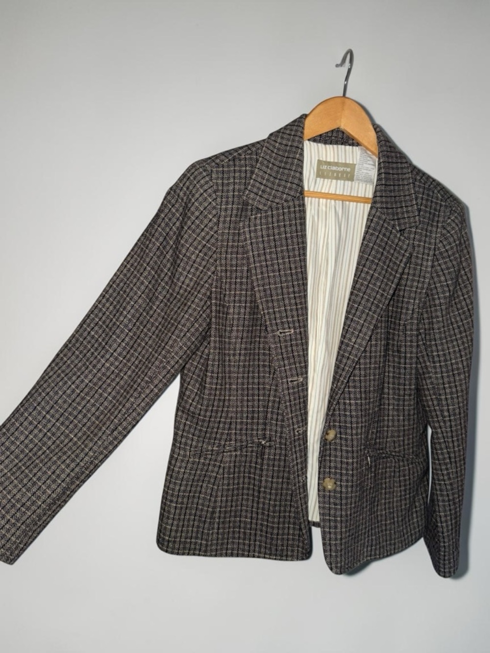 Liz Claiborne Lizwear Wool Blend Brown Plaid Blazer - Picture 3 of 7